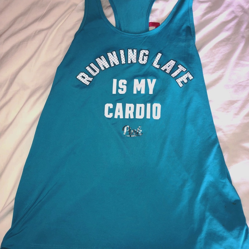 Pink “running late is my cardio” tank
